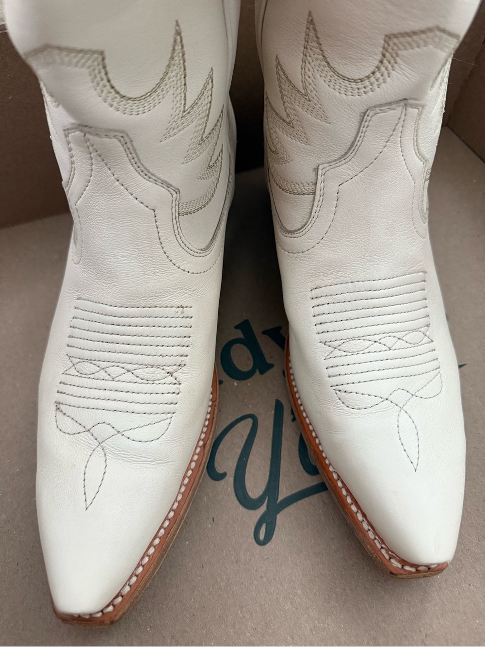 Tecovas Annie Boots Bone Calfskin Cream 8.5 - Picture 6 of 7